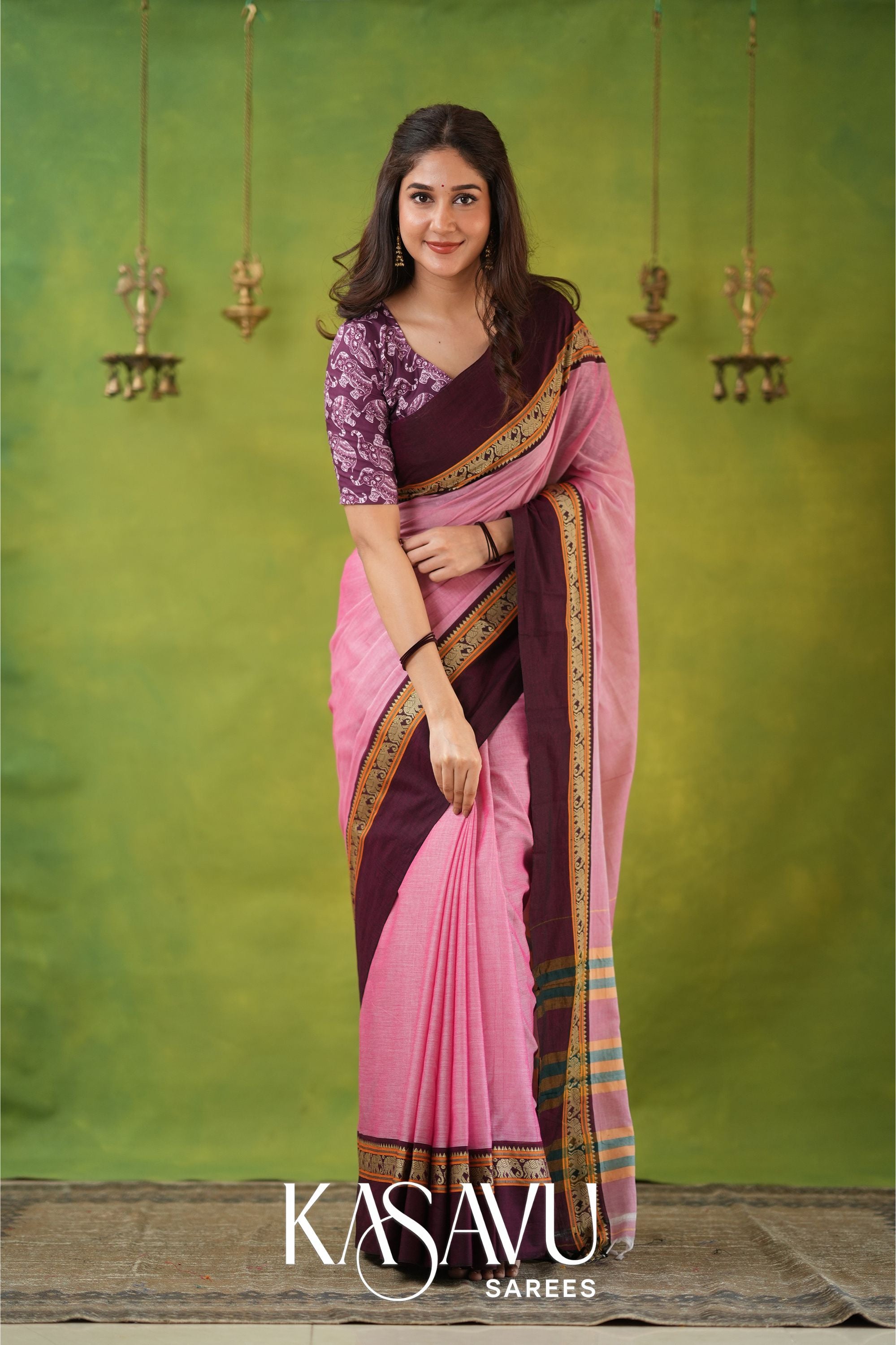 Kasavu Pink Narayanpet Cotton Saree