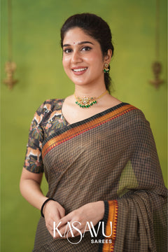 Kasavu Gray Narayanpet Cotton Saree