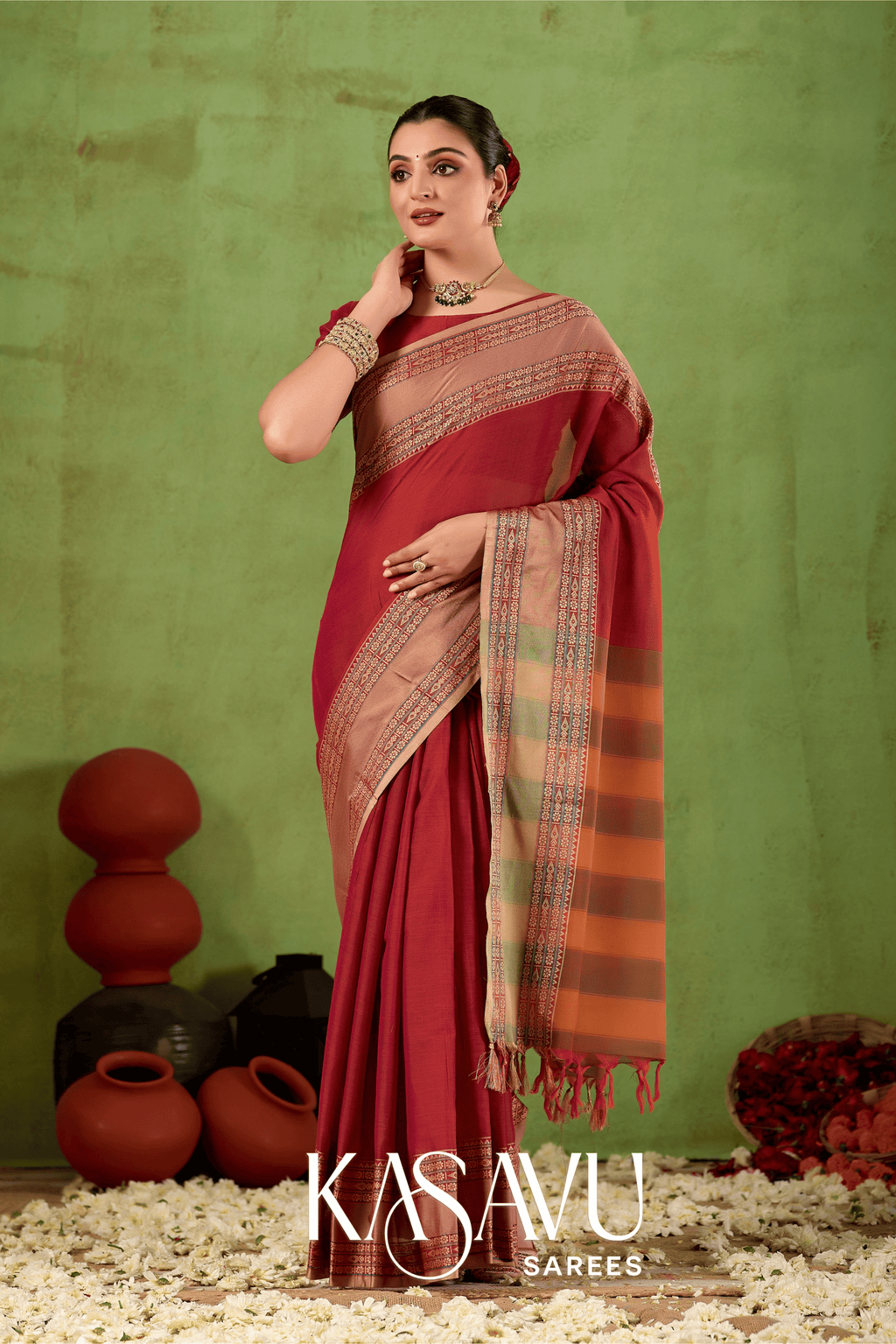 Kasavu Maroon Narayanpet Cotton Saree