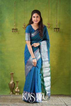 Kasavu Blue Narayanpet Cotton Saree