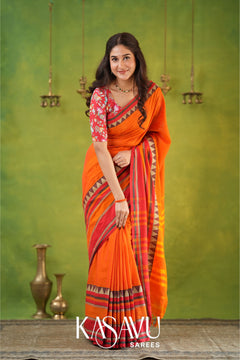 Kasavu Orange Narayanpet Cotton Saree