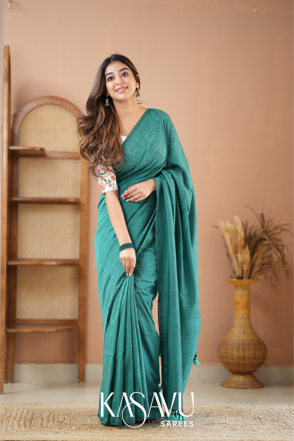 Kasavu Rama Green Powerloom Cotton Saree