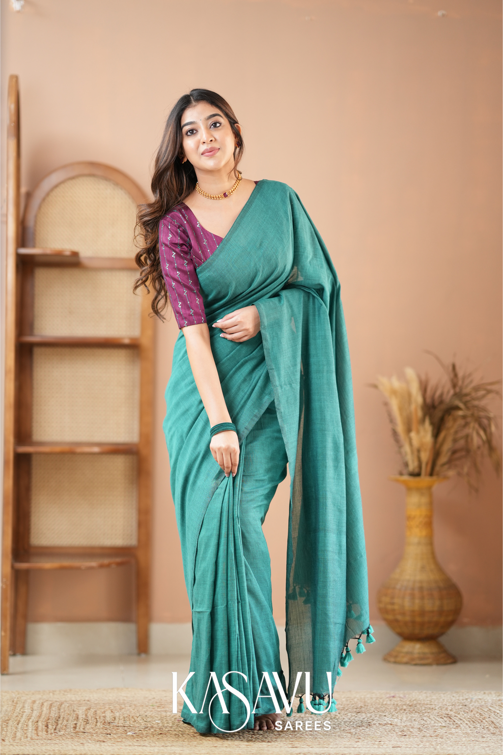 Kasavu Rama Green Powerloom Cotton Saree