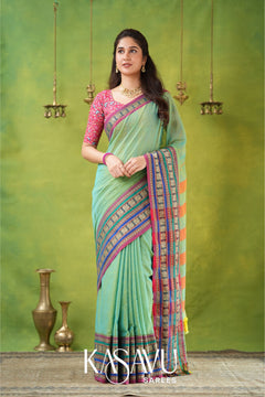 Kasavu Green Narayanpet Cotton Saree