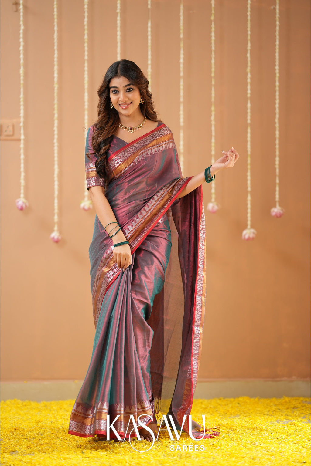 Kasavu Copper Tissue Cotten Saree