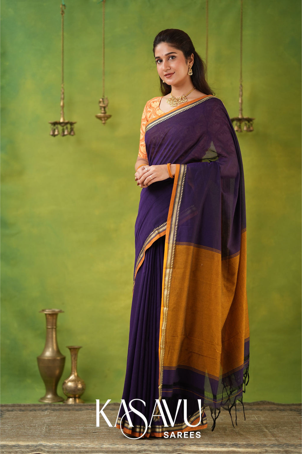 Kasavu Violet Narayanpet Cotton Saree