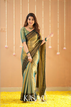Kasavu Green Tissue Cotten Saree