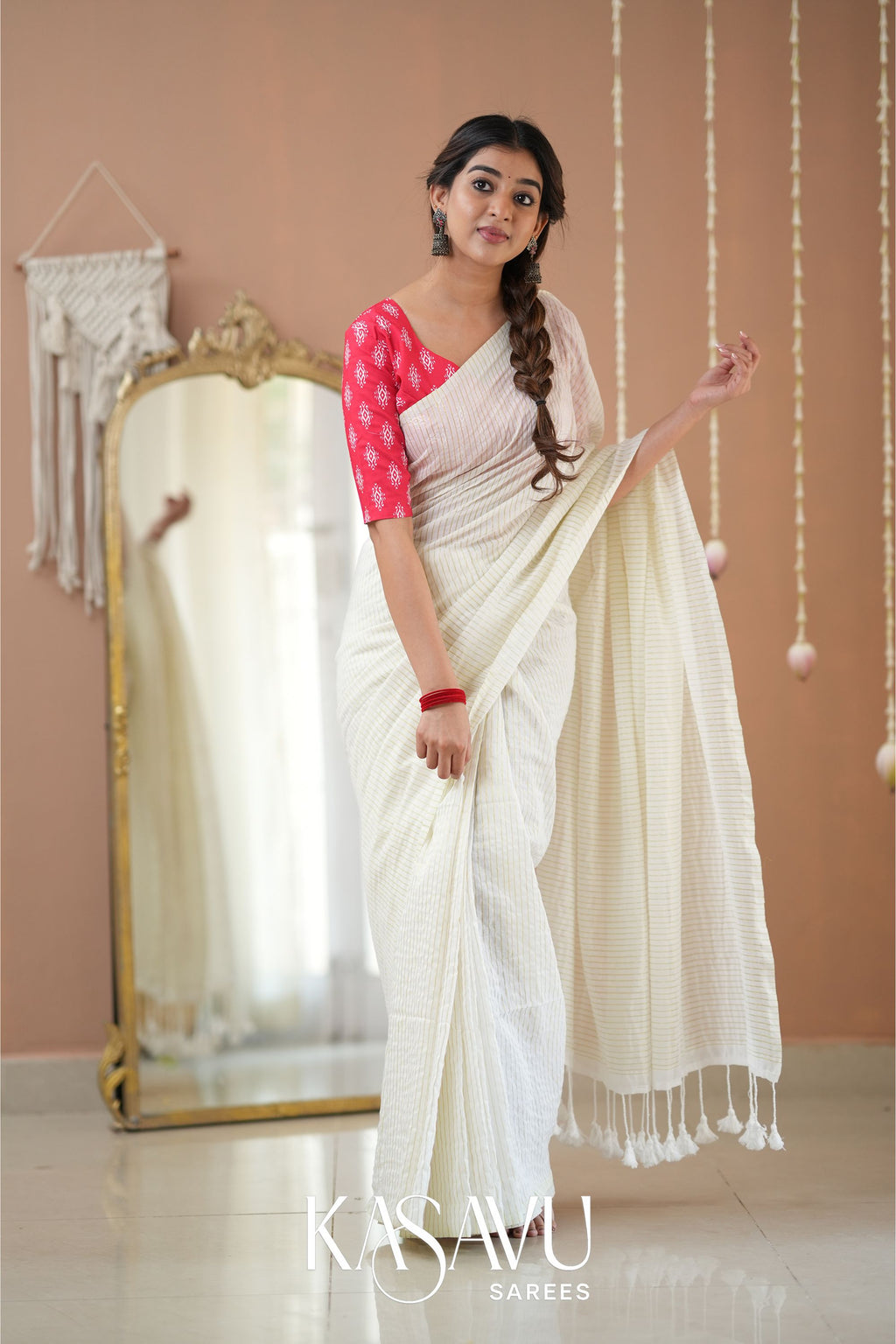 Kasavu White Stripe cotton Saree