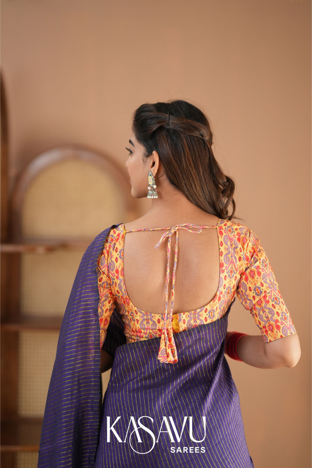 Kasavu Violet Stripe cotton Saree