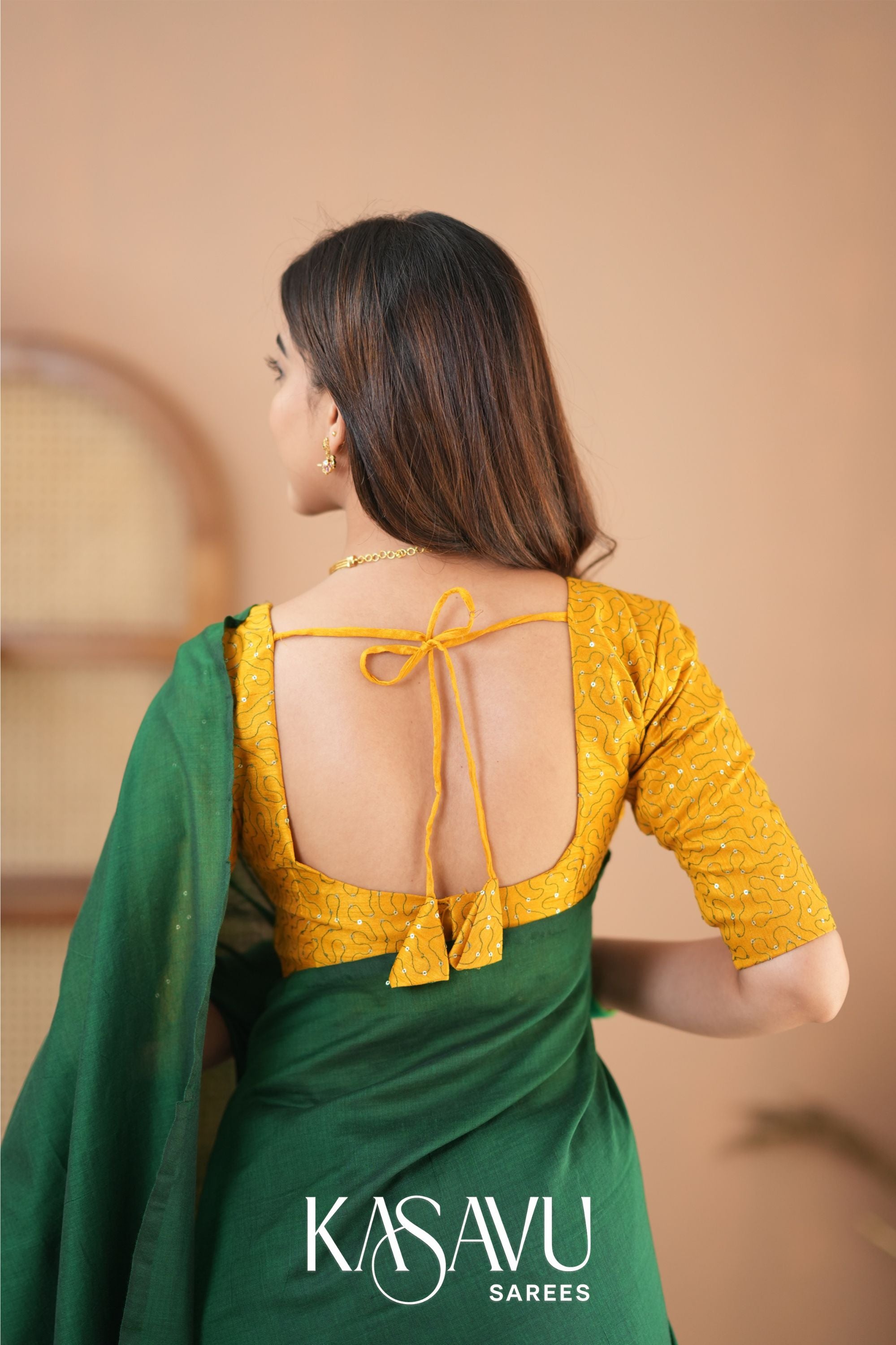 Kasavu Green Powerloom Cotton Saree
