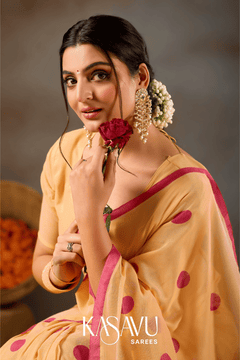Kasavu Yellow Powerloom Print Cotton Saree