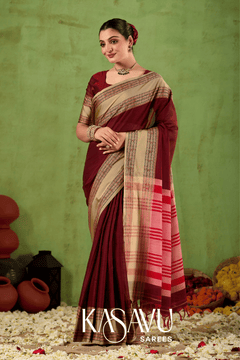 Kasavu Maroon Narayanpet Cotton Saree