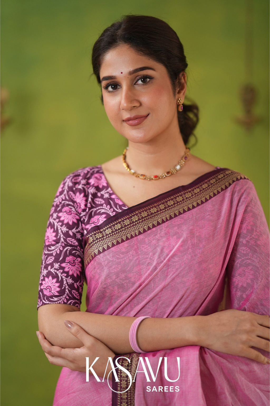 Kasavu Pink Narayanpet Cotton Saree
