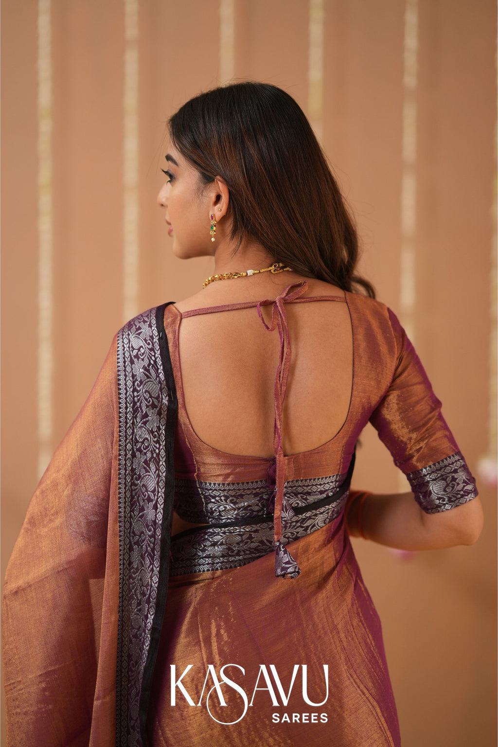 Kasavu Brown Tissue Cotten Saree