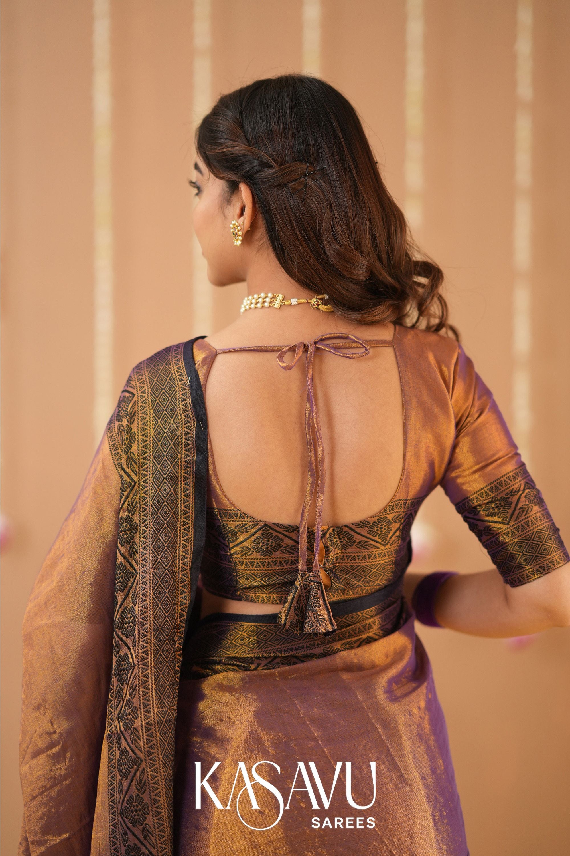 Kasavu Copper Tissue Cotten Saree