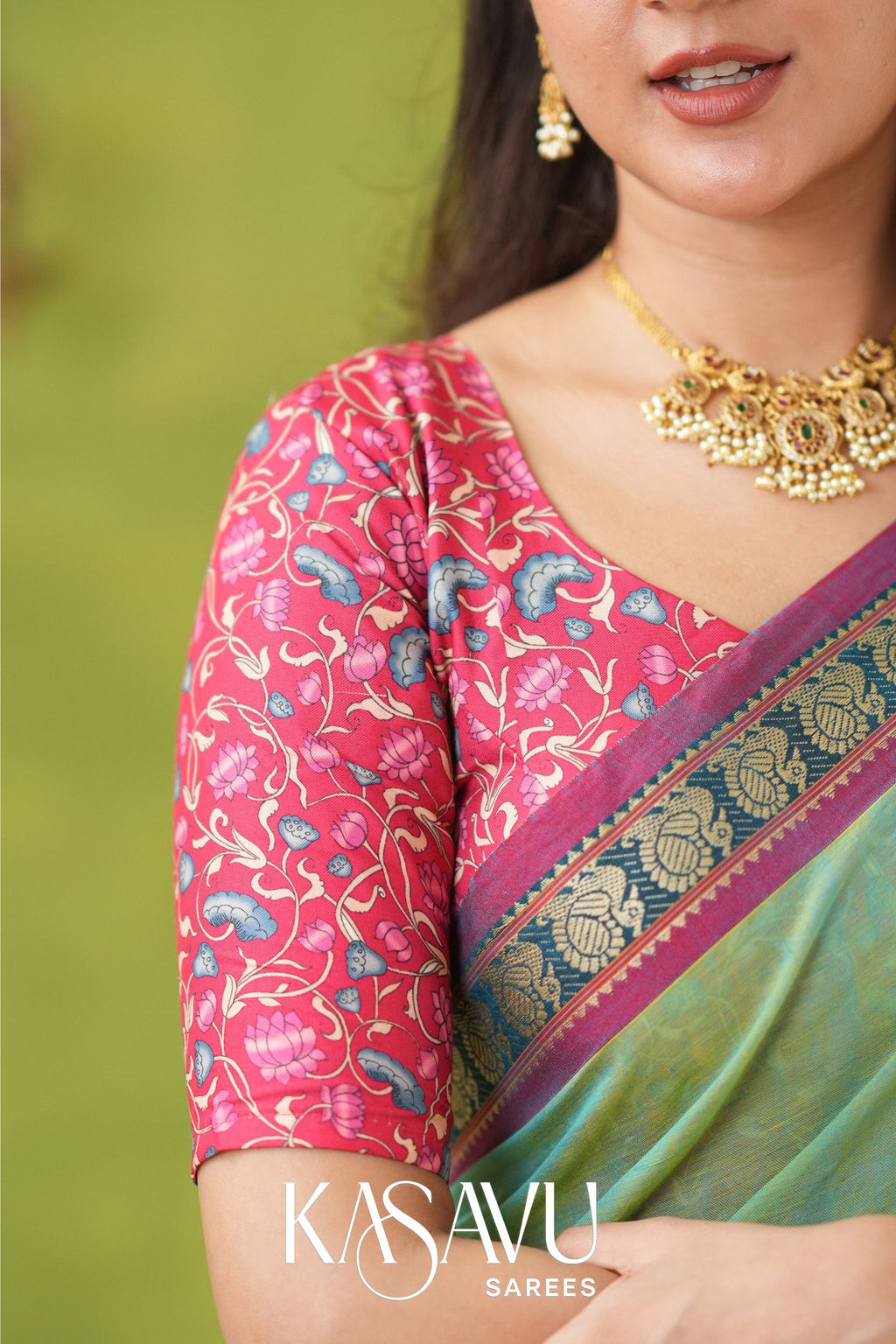 Kasavu Green Narayanpet Cotton Saree