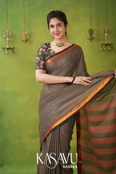 Kasavu Gray Narayanpet Cotton Saree