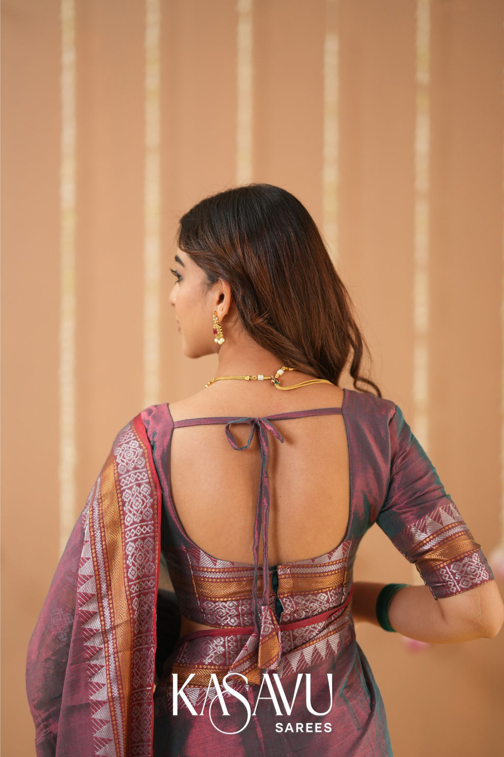 Kasavu Copper Tissue Cotten Saree