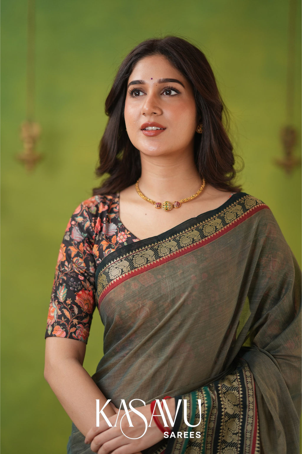 Kasavu Gray Narayanpet Cotton Saree