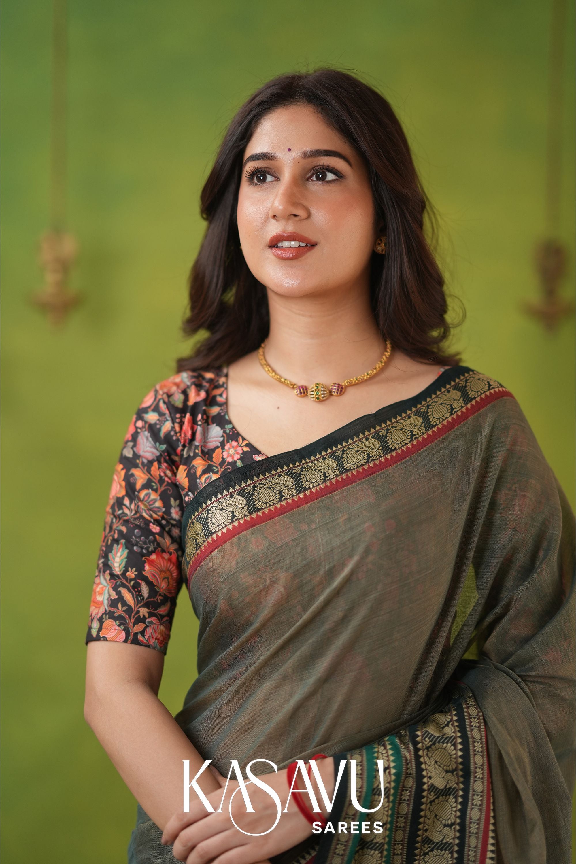 Kasavu Gray Narayanpet Cotton Saree