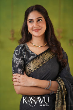 Kasavu Gray Narayanpet Cotton Saree