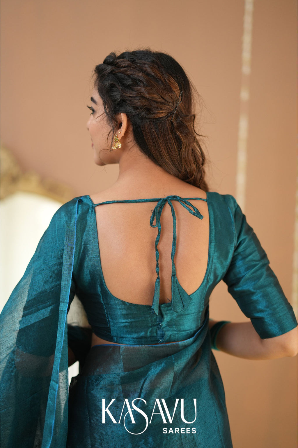 Kasavu Teal Green Tissue Cotten Saree