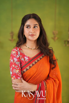 Kasavu Orange Narayanpet Cotton Saree