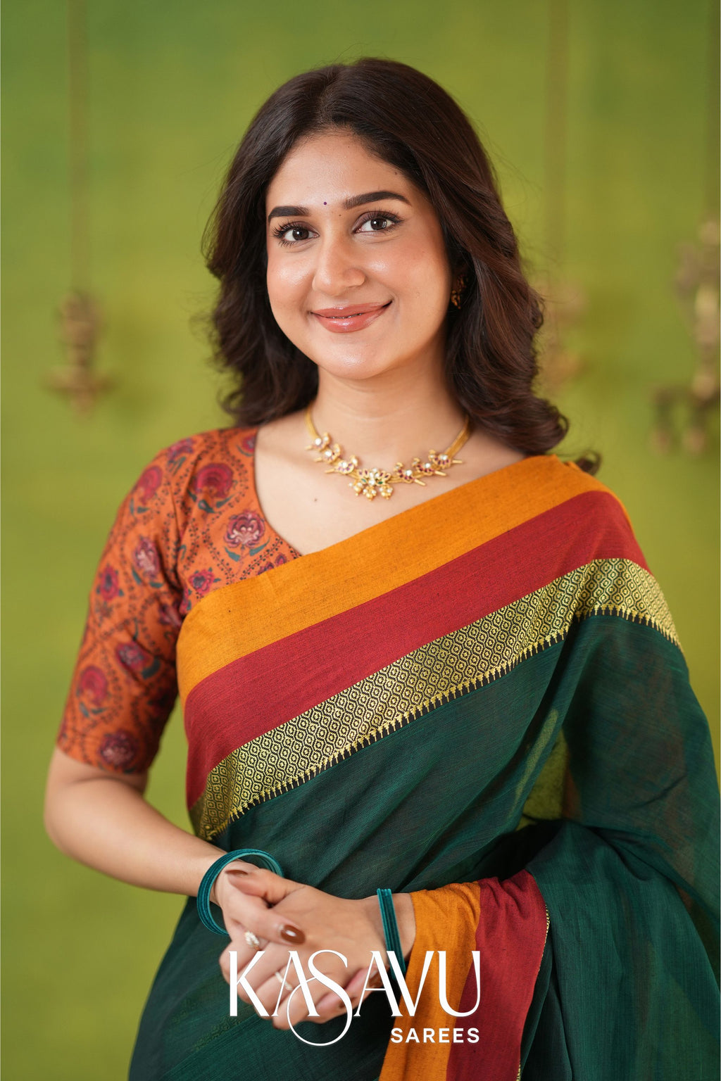 Kasavu Green Narayanpet Cotton Saree
