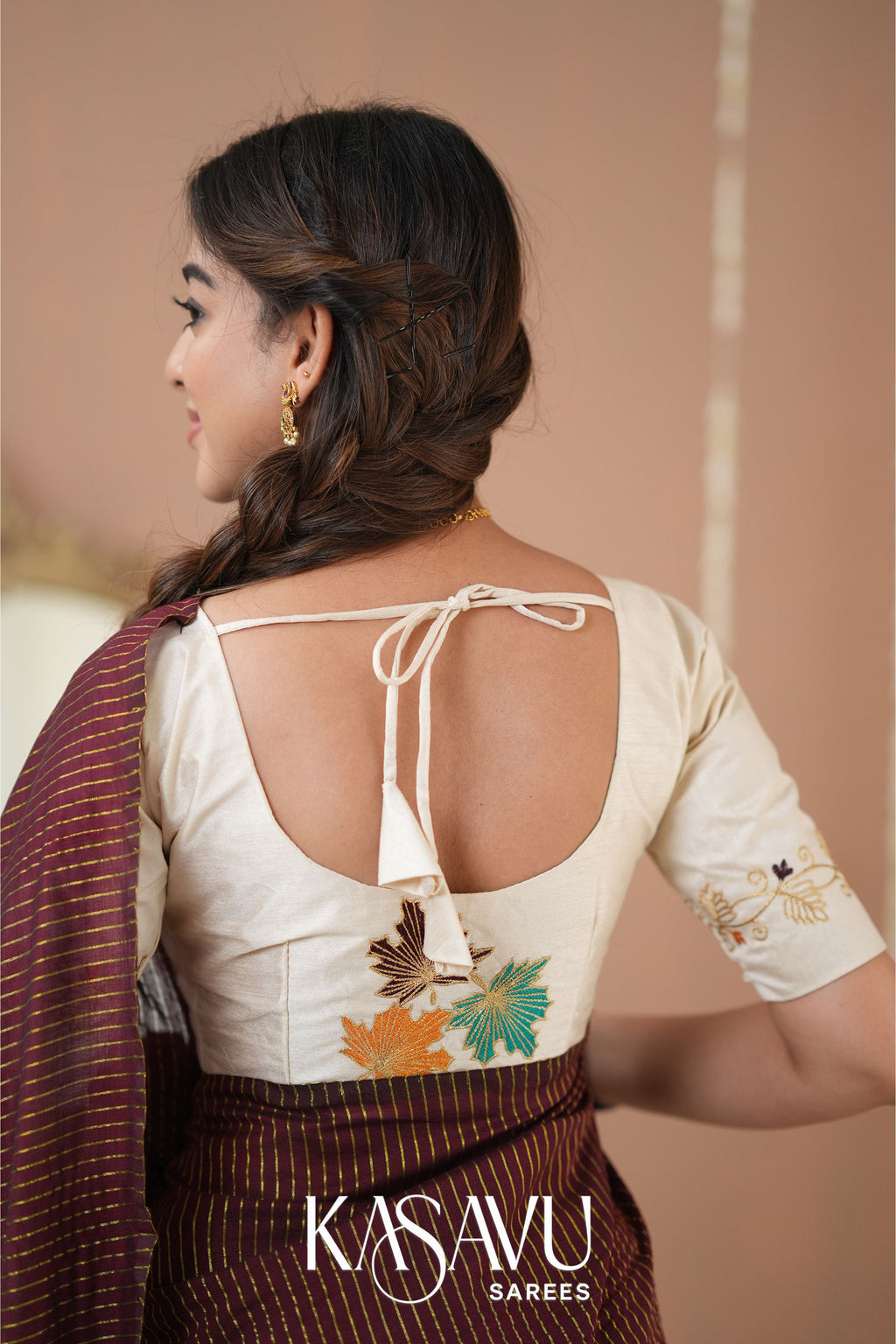Kasavu Brown Stripe cotton Saree