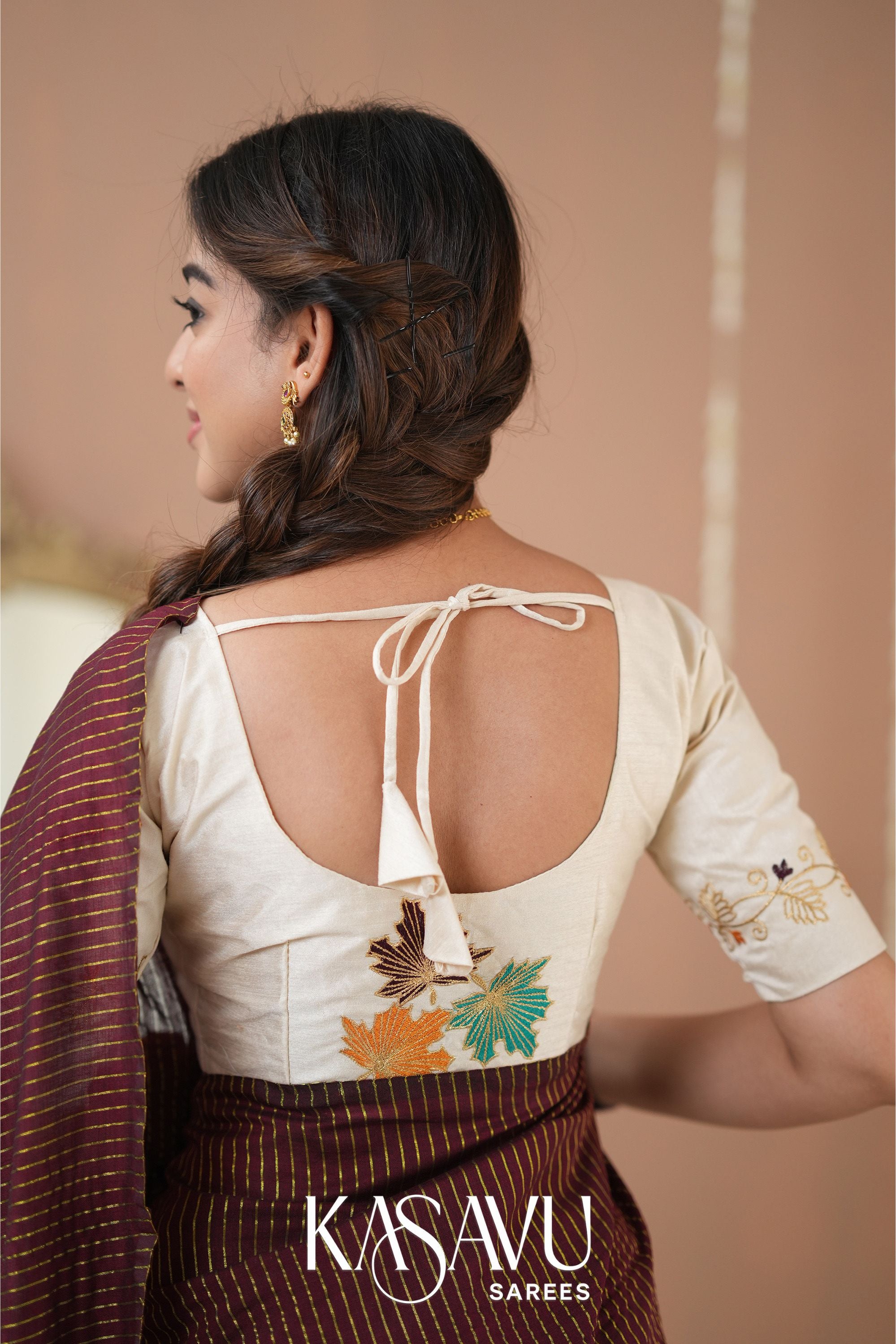 Kasavu Brown Stripe cotton Saree