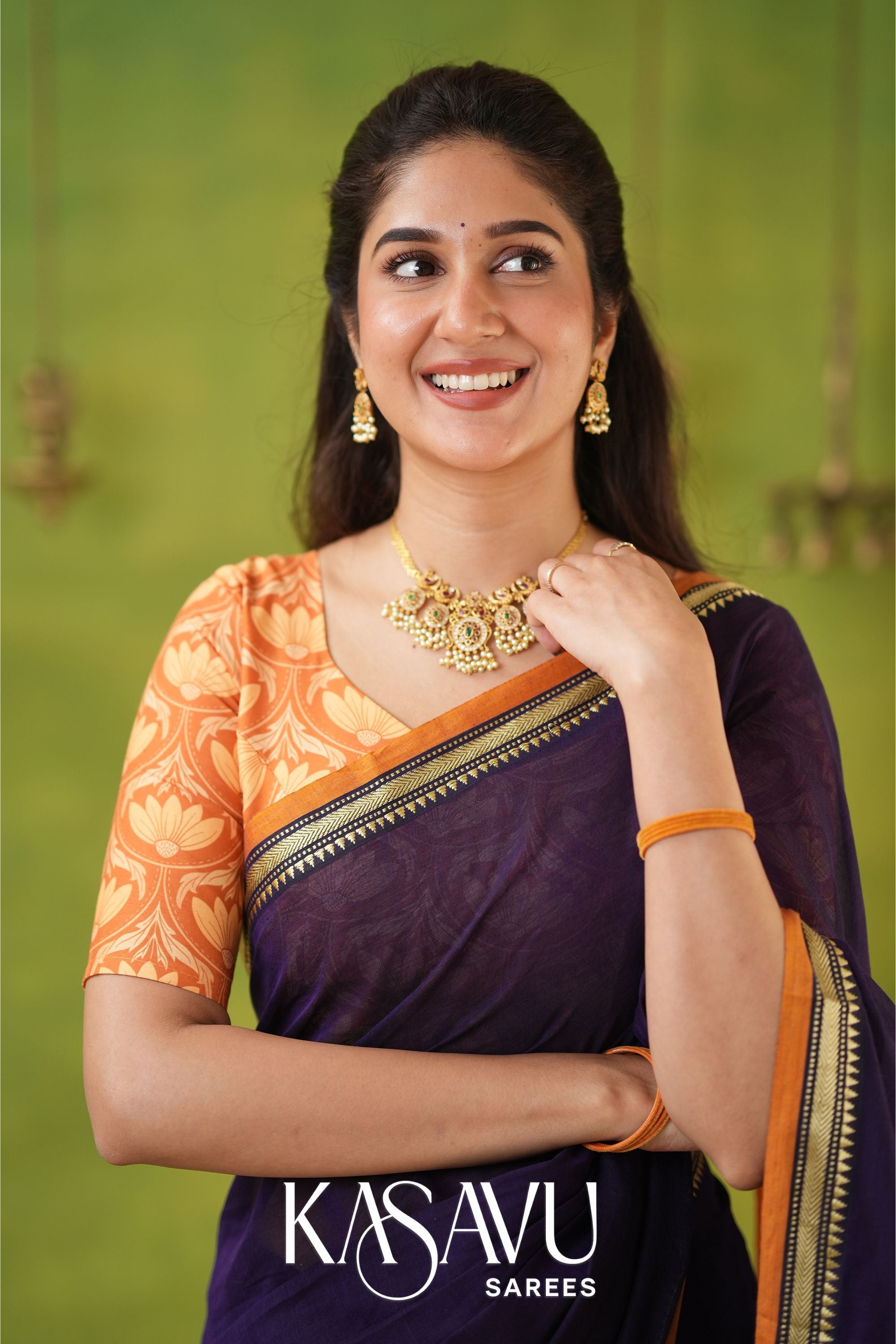 Kasavu Violet Narayanpet Cotton Saree
