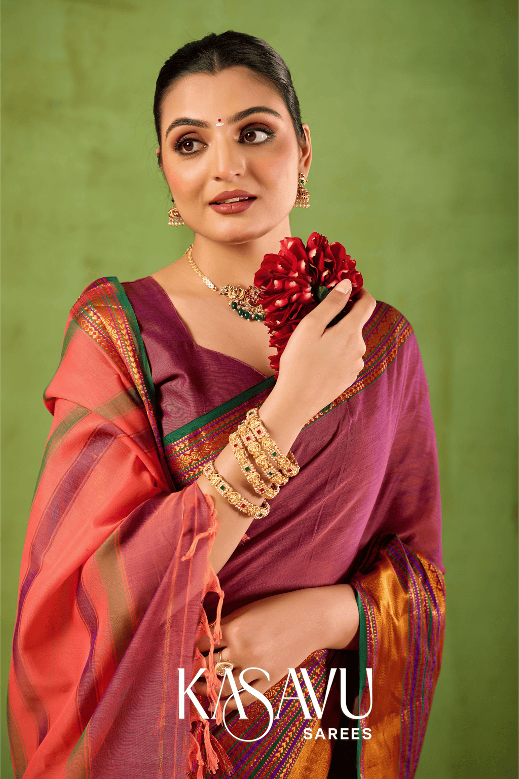 Kasavu Pink Narayanpet Cotton Saree