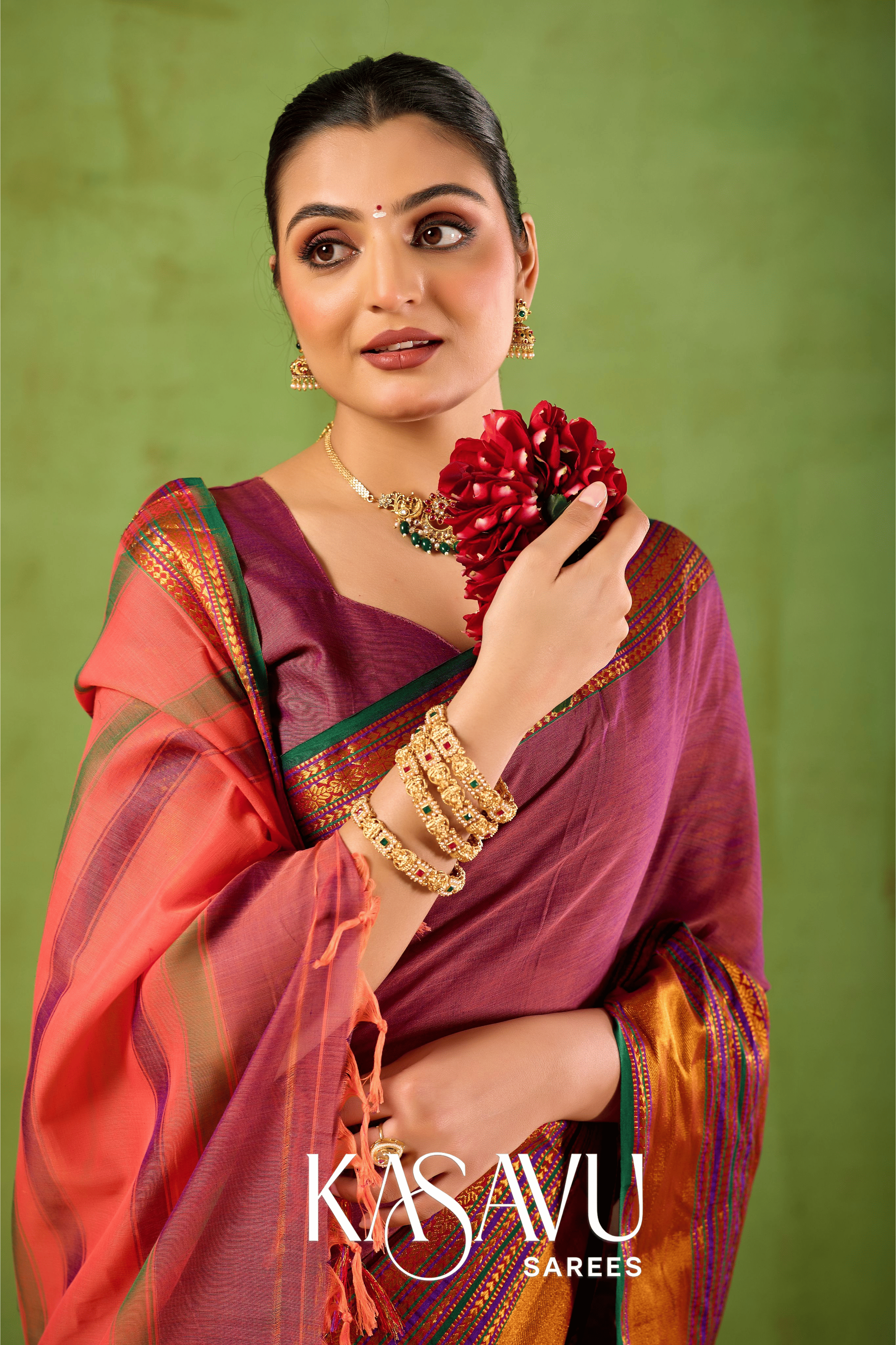 Kasavu Pink Narayanpet Cotton Saree