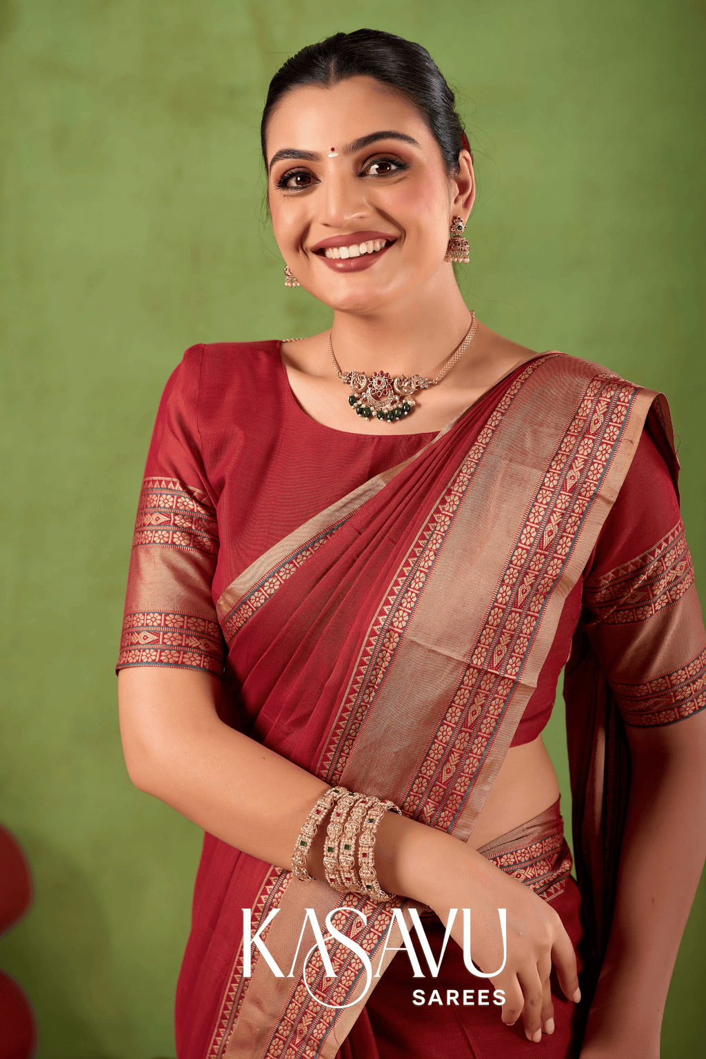 Kasavu Maroon Narayanpet Cotton Saree