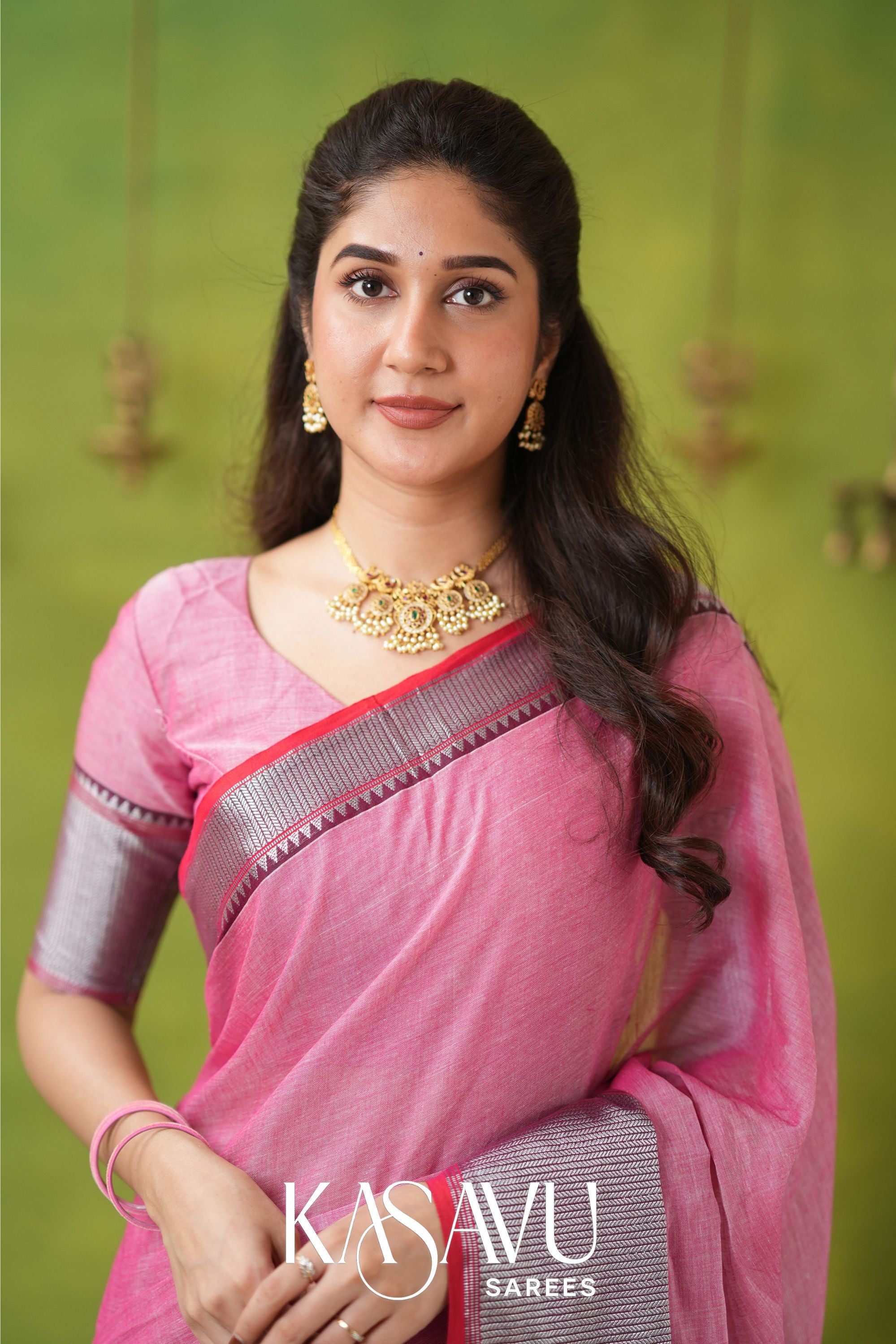 Kasavu Pink Narayanpet Cotton Saree