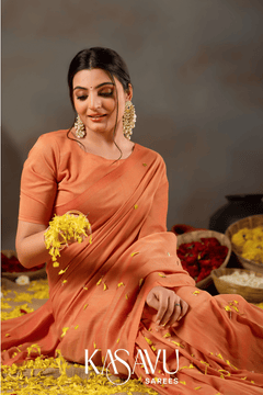 Kasavu Orange Gini Cotton Saree