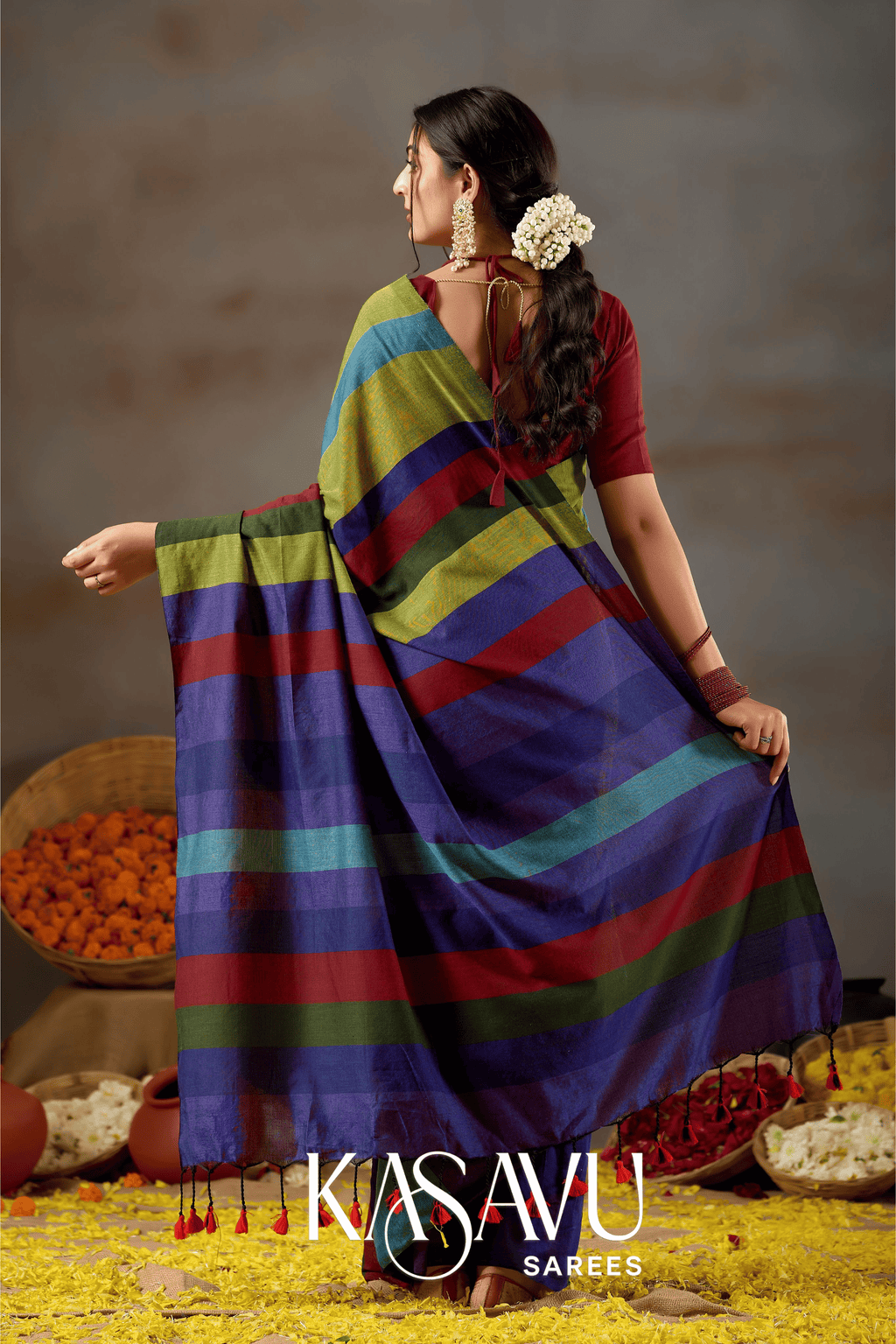 Kasavu Multi Khadi Cotton Saree