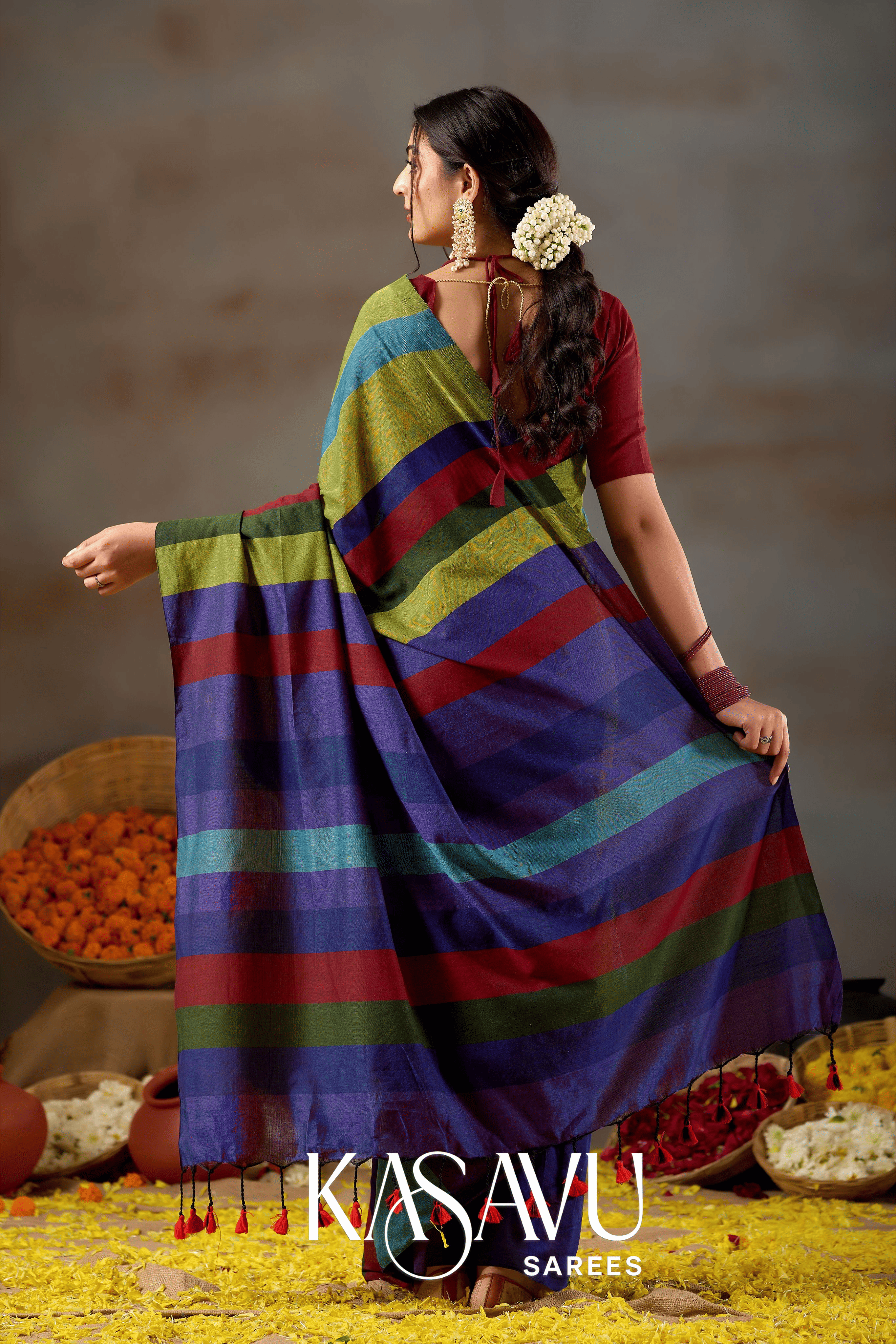 Kasavu Multi Khadi Cotton Saree