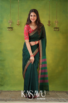 Kasavu Green Narayanpet Cotton Saree